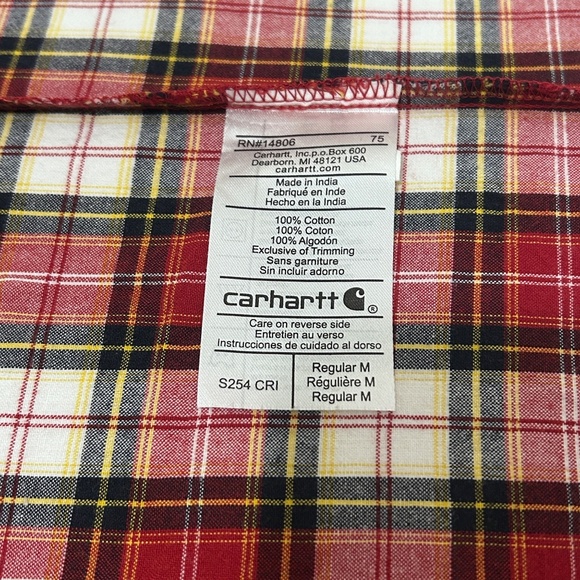 Carhartt Shirt Red Buffalo Plaid Long Sleeve Collared Coastal Cowboy 100% Cotton - Picture 9 of 14